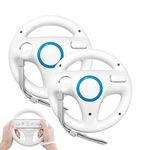 Geeklin Wii Steering Wheel, 2 Pcs White Wii Controller Steering Mario Kart Racing Wheel Game Controller For Nintendo Wii Remote Game-White