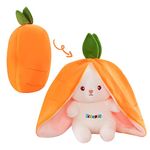 Kidology Plush Toy Pillow, Reversible Bunny, Cute Rabbit Sofa Pillow, Easter Bunny Stuffed Animal Cute Rabbit Plushie Birthday Gift for Boys Girls (Small, Carrot Bunny)