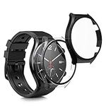 kwmobile Cover Comaptible with Xiaomi Watch S1 Covers - 2x Tempered Glass with Plastic Frame - Black/Transparent
