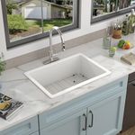 27 White Kitchen Sink Drop In - Fulorni 27"x19" Kitchen Sink Drop In Topmount White Ceramic Porcelain Fireclay Dual Mount Single Bowl Sink Basin
