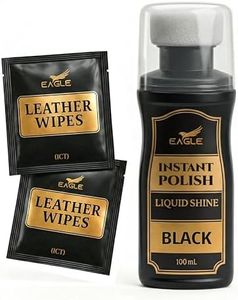 Eagle Black Liquid Shoe Polish for Shoes & Boots - Instant Shine Leather Polish with Built-In Sponge Applicator & 2 Cleaning Wipes | Cleans, Conditions & Restores Shine in Seconds