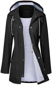 LOMON Women Rain Jacket Belted Adjustment Hooded Long Lightweight Packable Outerwear Waterproof Breathable Cotton Lined Raincoat Black M