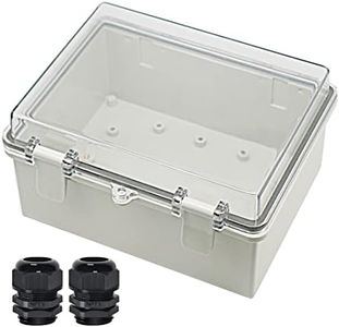 Zulkit Junction Box ABS Plastic Dustproof Waterproof IP65 Electrical Boxes Hinged Shell Outdoor Universal Project Enclosure Clear Cover with 2 Cable Glands 8.7 x 6.7 x 4.3 inch (220x170x110 mm)