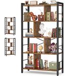 Cyclysio 61 Inches Bookshelf, 5-Tier Industrial Bookshelf, Tall Wooden Bookshelf with Shelves, Large Modern Bookcase with Metal Frame, Wide Display Bookshelf for Bedroom, Living Room, Rustic