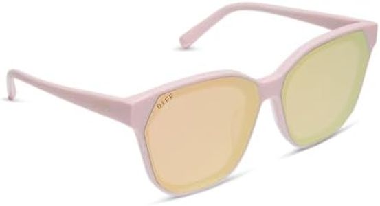 DIFF Gia Designer Oversized Square Sunglasses for Women | Powder Pink + Cherry Blossom Mirror | 100% UVA/UVB Protection