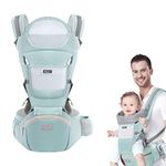 Huifen Baby Carrier Newborn to Toddler, Multi-Functional 9 in 1 Baby Carrier with Hip Seat for All Seasons All-Position, Baby Backpack Carrier for Child, Toddler, Infant, Newparents (7-40Lb) (Green)