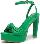 Amoji Women's Heels 4 Inch Platform Heels Ankle Strap Heels Chunky Heels For Women Dressy Heeled Sandals 319 Green Heels Size 5.5 women