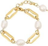 Sylph Gold Pearl Bracelets For Women Dainty Baroque Pearl Bracelet 18K Gold Plated Cultured Freshwater Pearl Bracelet Fashion Charm Link Strand Bracelets Delicate Vintage Jewelry Boho Gifts