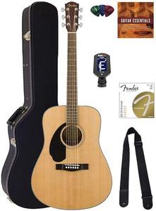 Fender CD-60S Solid Top Dreadnought Acoustic Guitar, Left Handed - Natural Bundle with Hard Case, Tuner, Strap, Strings, Picks, and Austin Bazaar Instructional DVD