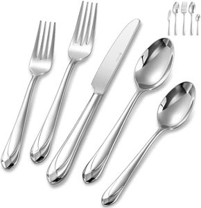 KEAWELL Premium Astra Flatware Set, 65-Piece for 12, Mirror-Finished 18/10 Stainless Steel Silverware, Modern Cutlery Dishwasher Safe for Meals and Gatherings (65, Silver)