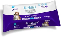 Vetnique Labs Furbliss Hygienic Pet Wipes for Dogs & Cats, Cleansing Grooming & Deodorizing Hypoallergenic Thick Wipes with All Natural Deoplex Deodorizer (Unscented, 100ct Pouch)