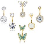 LOLIAS 14G Belly Button Rings Dangle Cute Gold Plated Snake Evil Eye Heart Clear CZ Butterfly Belly Button Rings for Women Belly Piercing Pack, Stainless Steel, cubic zirconia