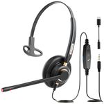 Arama 3.5mm/Type-C Jack Headset with Microphone Noise Cancelling & In-line Control, 2-In-1 Cell Phone Headphone for iPhone Samsung Laptop, Tablet, Skype Chat, Zoom, Business, Office, Call Center