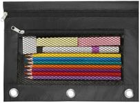 INNOIO 3 Ring Binder Pencil Pouch - Oxford Fabric Pencil Case with 2 Zippered Pockets, Clear Mesh Window Pencil Bag, B5 Size for School, Office & Travel Supplies (Black)