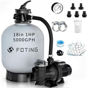 FOTING 2026New Sand Filter Pump with Timer for Above Ground Pool, Pool Pumps Above Ground with 6-Way Valve, Pool Sand Filter for Efficient Circulation & Filtration, 18in