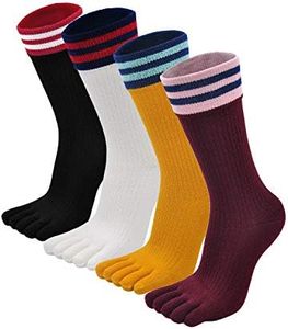 PUTUO Womens Toe Socks Cotton Ladies Five Finger Running Socks Mini Crew Sport Socks, 4/5 Pairs