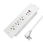 45W Recessed Power Bar with USB C for Laptop,Flush Mount Desk Power Strip 3 AC Outlets 3 USB Ports Flat Plug Extension Cord Built in Sofa Table Cabinet Nightstand Couch White