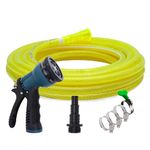 Roots and Leaf 10M 0.5 Inch Braided PVC Garden Hose Pipe with 8 Pattern Spray Gun with 4 Clamps and tap Adaptor - Yellow | Heavy Duty Water Pipe for Garden, Car Washing, Garden Pipe for Home