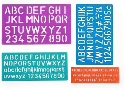 BAZIC Products Letter Stencil Sets, Sizes 8 10 20 30 mm, Letters Number Mathematics Sign, Clear Color Plastic Stencils for Kids Students (4/Pack), 1-Pack
