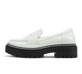 Soda “Eureka” ~ Women Slip On Platform Penny Loafer Lug Sole with Stitched Detail, White Patent, 8 UK