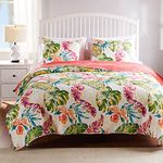 Greenland Home Tropics Cotton Quilt Set, 3-Piece King/Cal King, Coral