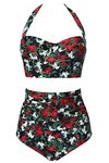 CHERRY CAT Womens Vintage Retro Polka High Waisted Underwire Bikini Two Piece Swimsuits, S-black, XXXL