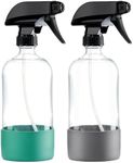 LiBa Glass Spray Bottles for Cleaning 2 Pack, 16 oz Refillable Empty Spray Bottle with Silicone Sleeve for Essential Oils, Hair, Plants, Adjustable Nozzle for Squirt and Mist, Label Sticker Included