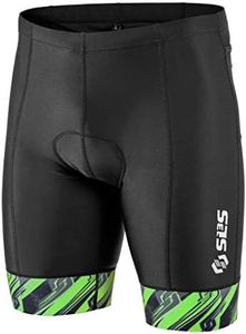 SLS3 Triathlon Shorts Mens - Padded Tri Shorts Mens – Swim, Bike, Run – Duathlon or Triathlon with Pocket (Black/Green Icon, Large)