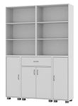 URBNLIVING Large Tall Freestanding Bookcase 6 Shelves 4 Doors 1 Drawer Bookshelf Shelving Cupboard Display Unit for Living Room Home Office Bedroom (White)