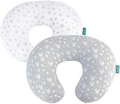 Nursing Pillow Cover 2 Pack Compatible with Boppy Pillow, 100% Jersey Cotton with Large Zipper Super Soft & Breathable & Skin Friendly for Moms/Kids, Grey & White