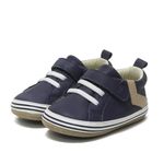 Robeez First Kicks Baby Boy and Unisex Shoes & Sneakers for Infant/Toddlers - 0-24 Months, Navy Leather, 6-9 Months