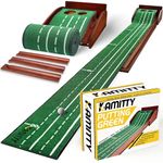 Kamitty Putting Matt for Indoors, Wooden Putting Green with Automatic Ball Return, 8ft Velvet Crystal Mat, Golf Gifts Golf Accessories for Men