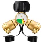 Homzenify Propane Tank Y Splitter with Gauge - 2 Way LP Gas Adapter with Gas Level Indicator for BBQ Grills, Camping Stoves, Gas Burners, RV Heater and More - QCC1/Type 1 Connector Propane Tee