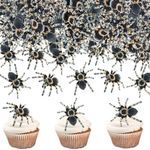 Blumomon 40Pcs Edible Spider Halloween Cupcake Toppers Spider Cake Decoration Picks Edible Halloween Spider Cupcake Decoration Baby Shower Halloween Theme Birthday Party Cake Decorations Supplies