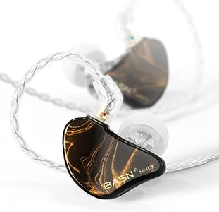 BASN MMCX in Ear Monitor Headphones,Triple Driver IEM in-Ear Earphone for Musician Drummer, Noise-Isolation HiFi Stereo Earbuds with Two Detachable Cables(Golden Obsidian)