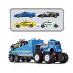 SHIPEASE Friction Powered Police Car Transport Toys for Kids Boys Girls 1:43 Rescue Trailer Truck with Die Cast Model Cars Carrier Truck Toys Miniature Pull Back Vehicles (Multicolor)