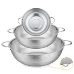 Colander Set of 3, Joyfair Stainless Steel Kitchen Colanders Strainers for Straining/Draining/Rinsing/Washing, Ideal for Food Rice Pasta Fruits Vegetable, Heavy Duty & Dishwasher Safe - 1/3/5 Quart