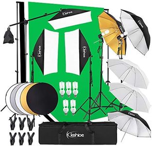 Kshioe Photography Lighting Kit, 6.5x10feet/2x3m Backdrops Stand Support System, 5 in 1 reflectors, 1600w 5500k Umbrellas Softbox Continuous Lighting Kit for Portrait, Product and Video Shooting