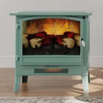 Country Living Infrared Freestanding Electric Fireplace Stove Heater in Mineral Blue | Multiple Flame Colors, Metal Design with Faux Wooden Logs | Alexa/WiFi Enabled, Remote Control