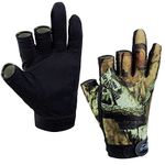 THKFISH Fishing Gloves, 1Pair 3 Cut Finger Anti-slip Breathable Fishing Hunting Jungle Camouflage Camo Fishing Gloves