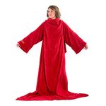 Snug Rug DELUXE Blanket With Sleeves | GENUINE SnugRug Sleeved Blankets | 260gsm Luxury Cosy Super Soft Coral Fleece Soft Fabric Long Oversized Sleeves & Pouch Pocket | Adults Size (Red)