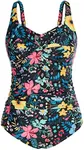 Ruched One Piece Swimsuits for Women Plus Size Slimming Curvy Bathing Suit 2X Colorful Flowers