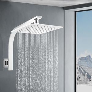 ACA International WELS Square 8'' Ultra-Thin Rain High Pressure Shower Head Stainless Steel Overhead Shower Head Gooseneck Arm Set (Chrome)