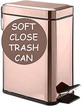 Homie Soft Close, Rectangular Trash Can 5L with Anti - Bag Slip Liner and Lid, Use as Mini Garbage Basket, Slim Dust Bin, or Decor in Bathroom (Rose Gold)