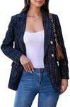 CCTOO Womens Tweed Blazers Casual Jackets Long Sleeve Oversized Open Front Plaid Blazer Jackets Work Suits with Pockets Black L