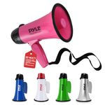 Dana Trading Company Portable Megaphone Speaker Siren Bullhorn - Compact and Battery Operated with 20 Watt Power, Microphone, 2 Modes, PA Sound and Foldable Handle for Cheerleading and Police Use - Pyle PMP24PK (Pink)