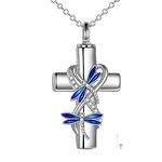 POPLYKE Dragonfly Cross Urn Necklace for Ashes 925 Sterling Silver Cremation Jewelry Memorial Ash Dragonfly Pendant Keepsake Gifts, Sterling Silver, no information