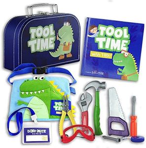 Tickle & Main Kids Tool Toys for Boys, 11 Pieces Construction Pretend Play for Toddlers, Story Book Gift Set with Tool Belt and Dino-Printed Bag, Perfect for Hands-On Learning and Skill-Building