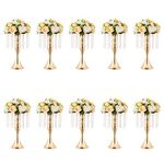 10 Pcs Gold Vases for Centerpieces, 13.8in Crystal Flower Arrangement Stand, Wedding Centerpieces for Tables, Tall Metal Flower Vase Holders for Wedding, Event, Reception, Birthday, Home Decor