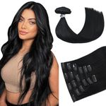 HUAYI Clip In Hair Extensions Human Hair Extension For Women,Jet Black Hair No Tangling No Shedding 100% Real Human Hair Double Weft (#1 18 Inch 120g)